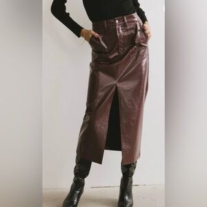 Bohme Wine Leather Pencil Skirt